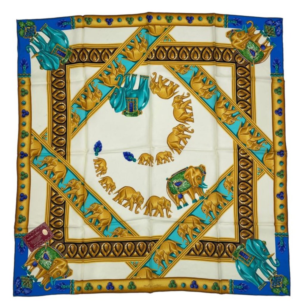 Cartier Scarf Silk Maharaja Elephant Blue
